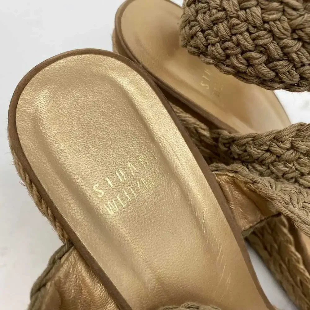 Stuart Weitzman Brown Woven Espadrille Wedge | Leather, Size US 10